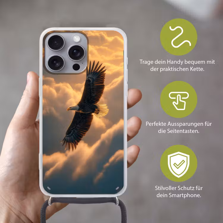Adelaar - Wolken - Zon Hoesje iPhone 16 Pro Max met koord klein -sfeer2_DE