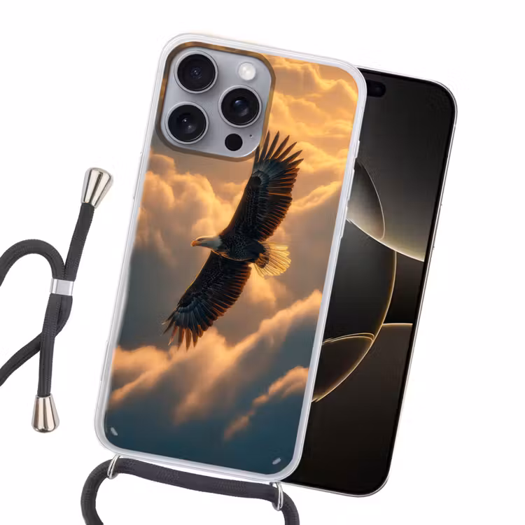 Adelaar - Wolken - Zon Hoesje iPhone 16 Pro Max met koord klein -sfeer1