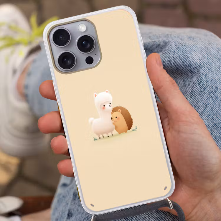 Alpaca - Egel - Bruin - Knuffelen Hoesje iPhone 16 Pro Max met koord klein -sfeer3