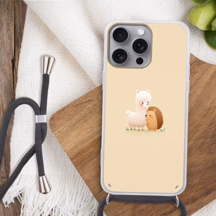 Alpaca - Egel - Bruin - Knuffelen Hoesje iPhone 16 Pro Max met koord klein -sfeer4