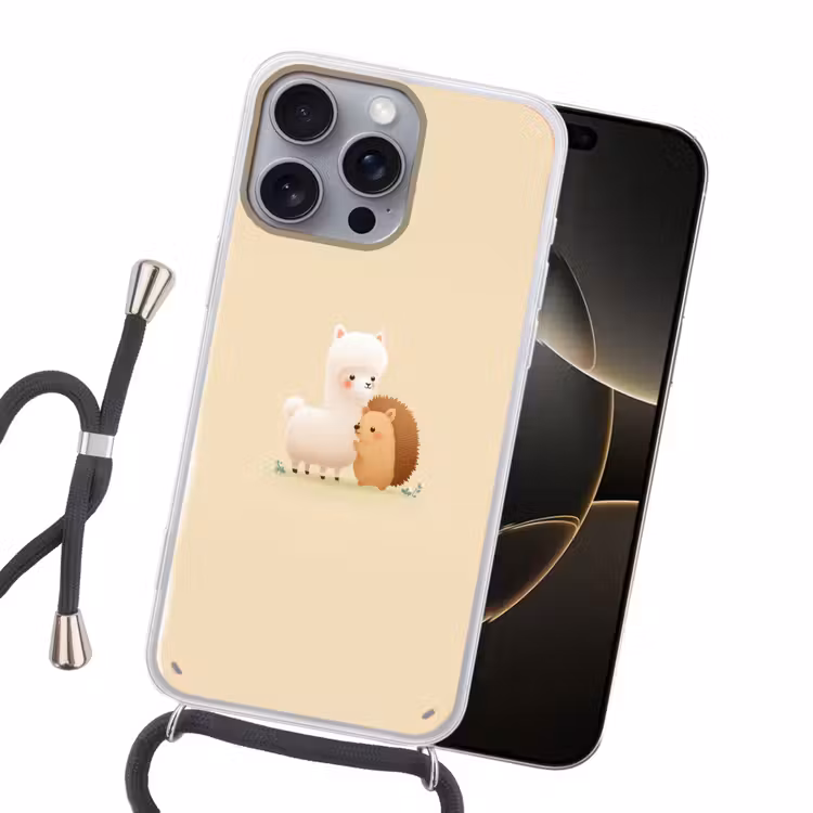 Alpaca - Egel - Bruin - Knuffelen Hoesje iPhone 16 Pro Max met koord klein -sfeer1