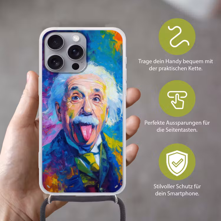 Oude man - Expressief - Kleurrijk Hoesje iPhone 16 Pro Max met koord klein -sfeer2_DE