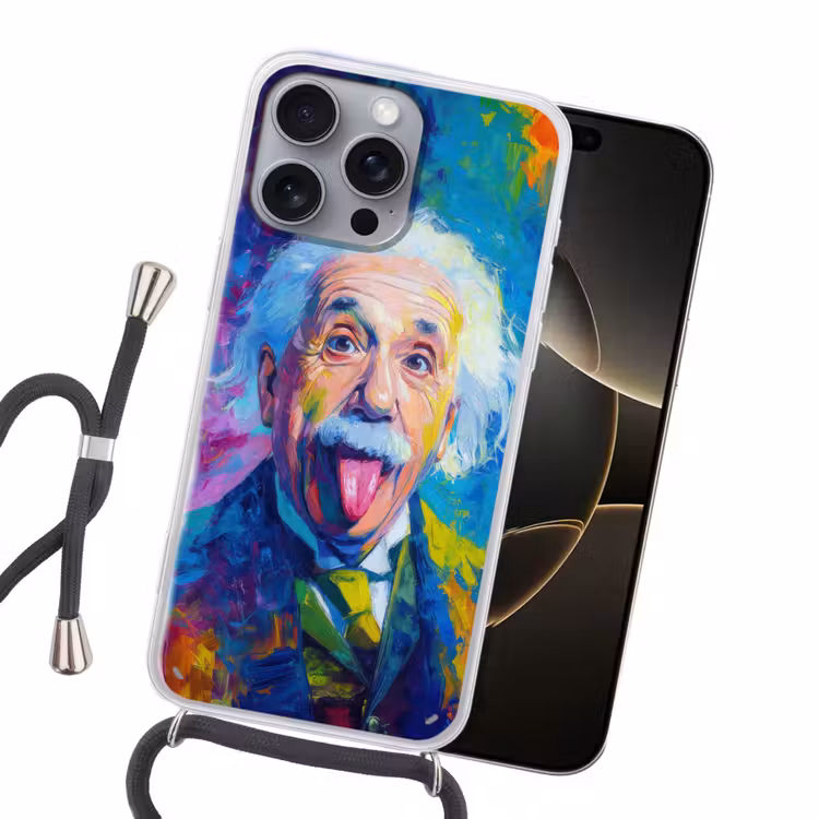 Oude man - Expressief - Kleurrijk Hoesje iPhone 16 Pro Max met koord klein -sfeer1