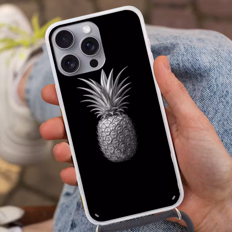 Ananas - Gedetailleerd - Bladeren Hoesje iPhone 16 Pro Max met koord klein -sfeer3