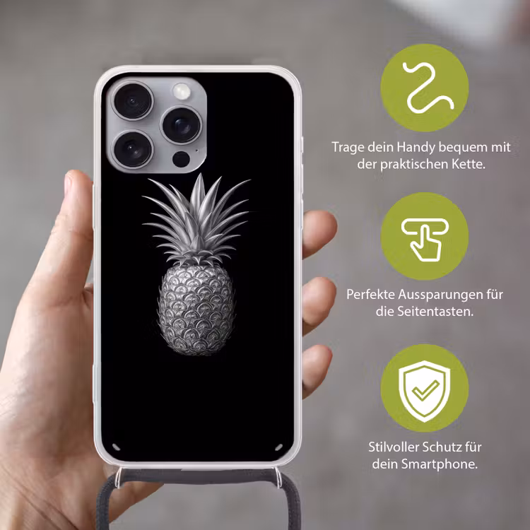 Ananas - Gedetailleerd - Bladeren Hoesje iPhone 16 Pro Max met koord klein -sfeer2_DE