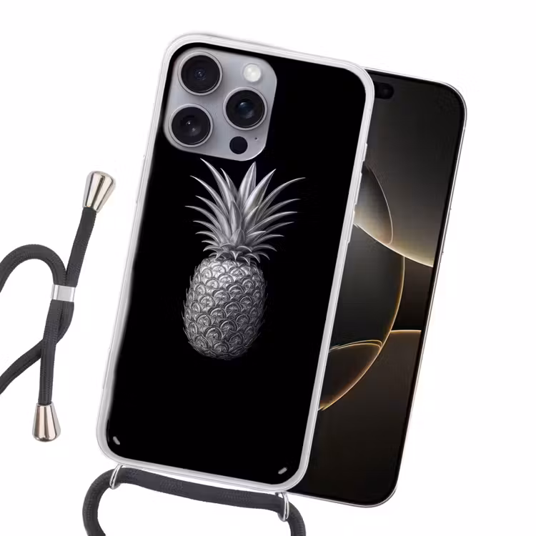 Ananas - Gedetailleerd - Bladeren Hoesje iPhone 16 Pro Max met koord klein -sfeer1