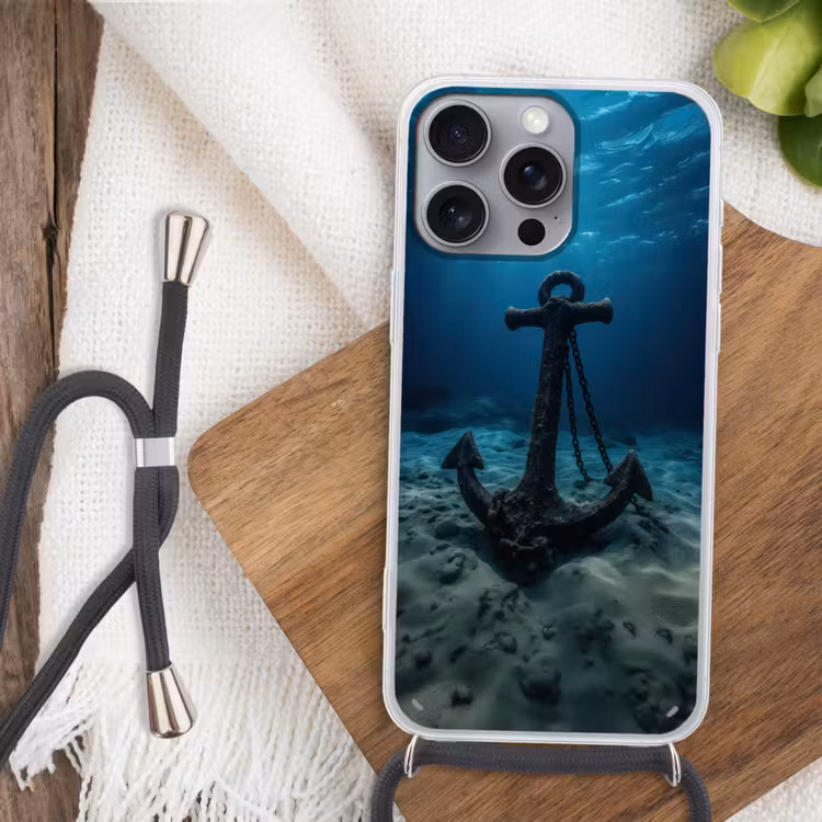 Anker - Ijzer - Zeebodem - Zand Hoesje iPhone 16 Pro Max met koord klein -sfeer4