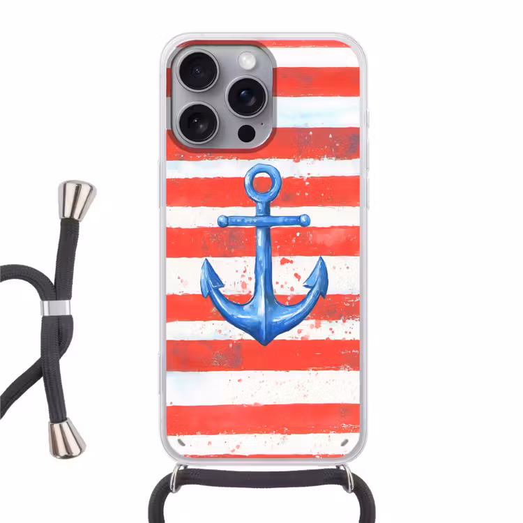 Anker - Verfspatten - Rood - Blauw Hoesje iPhone 16 Pro Max met koord klein -3d