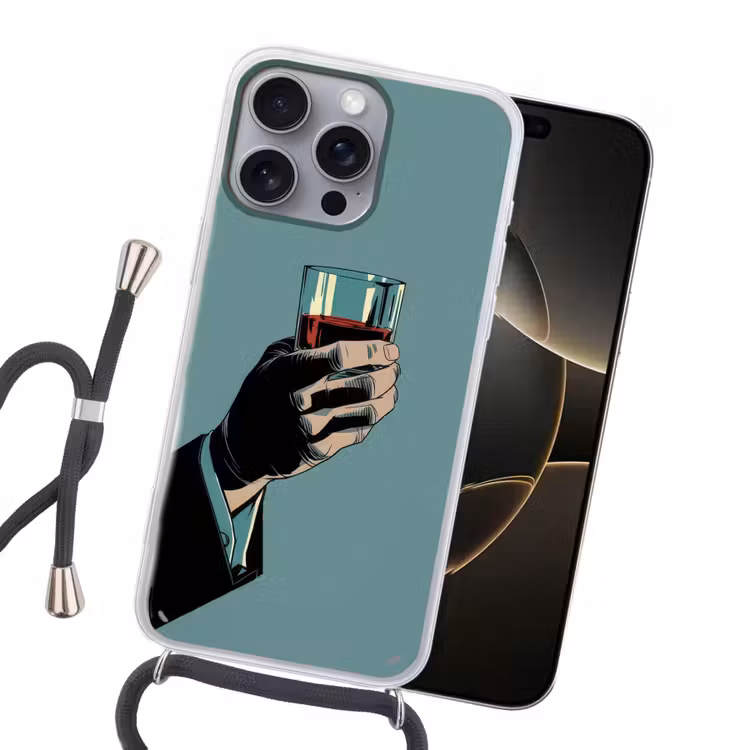Arm - Glas - Pak - Blauw Hoesje iPhone 16 Pro Max met koord klein -sfeer1