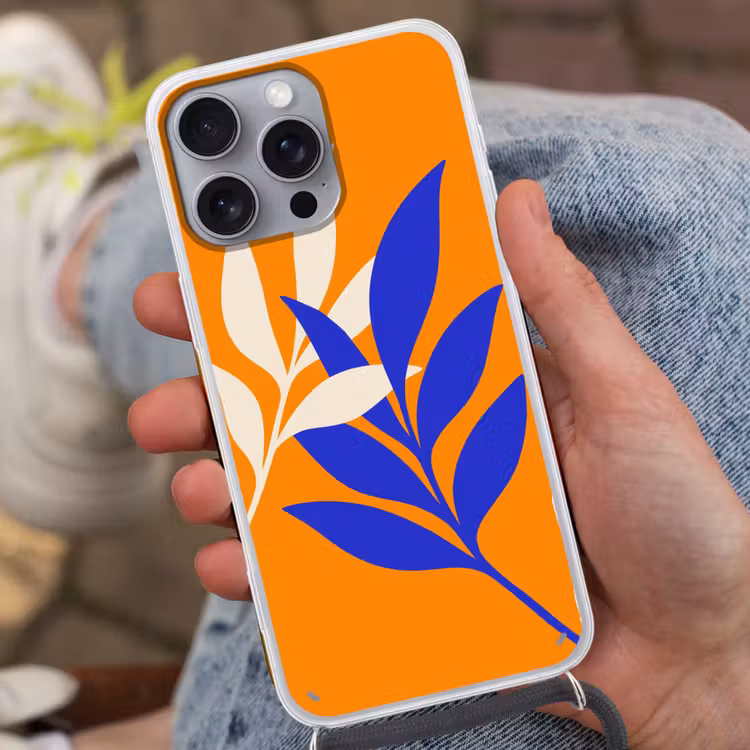 Takken - Bladeren - Minimalistisch - Blauw Hoesje iPhone 16 Pro Max met koord klein -sfeer3