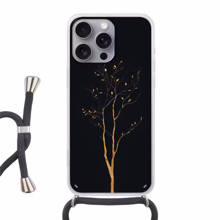 Takken - Blaadjes - Zwart Hoesje iPhone 16 Pro Max met koord klein -3d