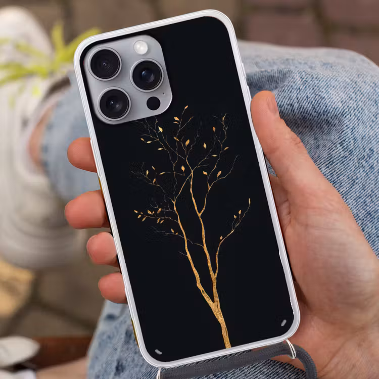 Takken - Blaadjes - Zwart Hoesje iPhone 16 Pro Max met koord klein -sfeer3