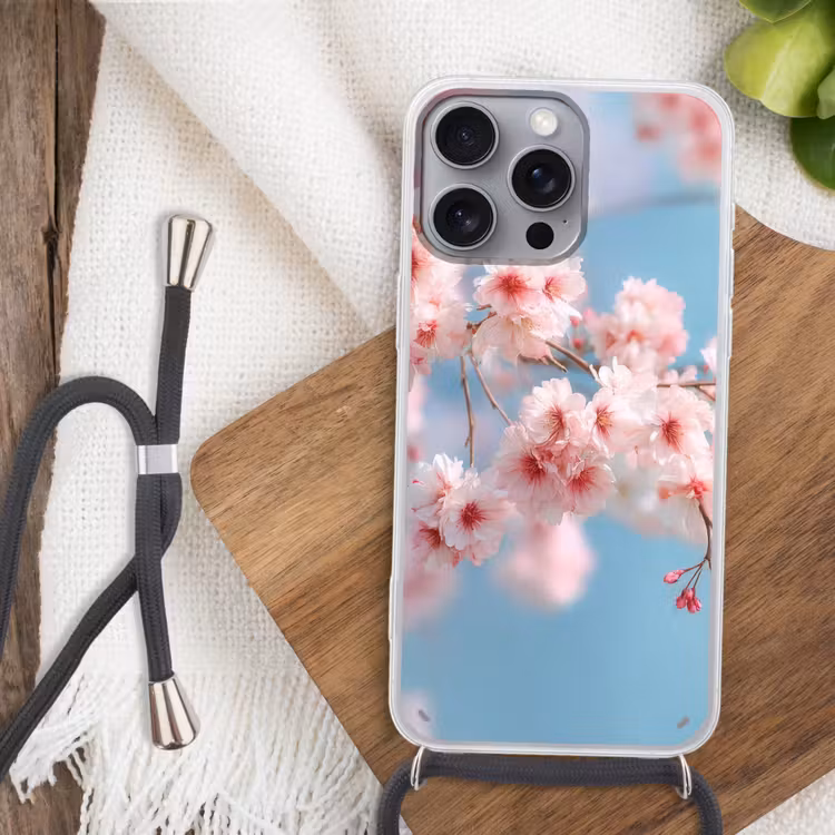 Takken - Bloesems - Roze Hoesje iPhone 16 Pro Max met koord klein -sfeer4