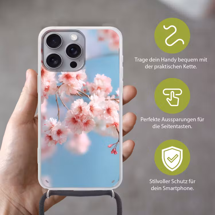Takken - Bloesems - Roze Hoesje iPhone 16 Pro Max met koord klein -sfeer2_DE