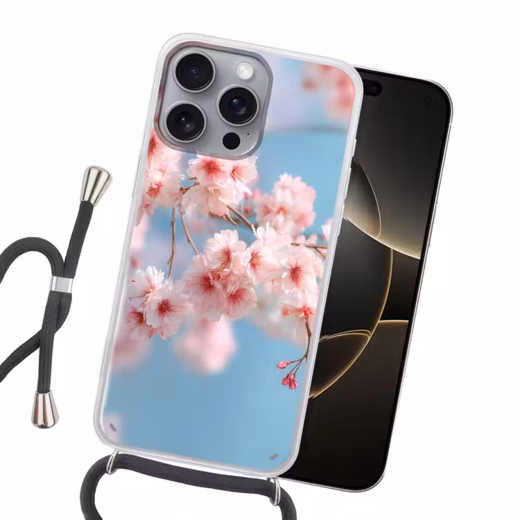 Takken - Bloesems - Roze Hoesje iPhone 16 Pro Max met koord klein -sfeer1