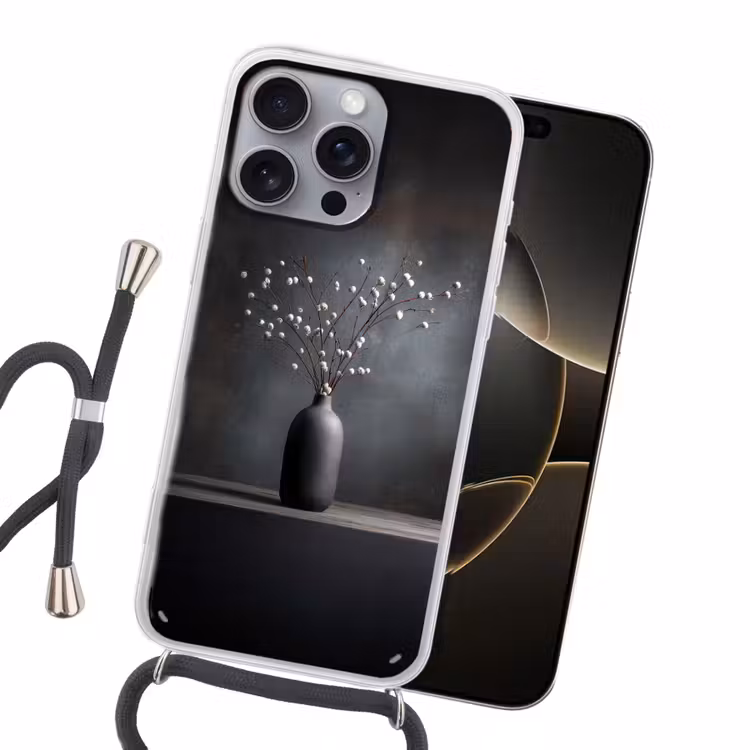 Takken - Vaas - Bolletjes - Wit Hoesje iPhone 16 Pro Max met koord klein -sfeer1