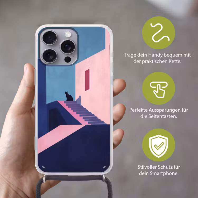 Astronaut - Neon - Roze - Wolken Hoesje iPhone 16 Pro Max met koord klein -sfeer2_DE