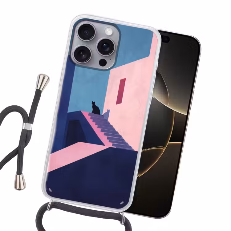 Astronaut - Neon - Roze - Wolken Hoesje iPhone 16 Pro Max met koord klein -sfeer1