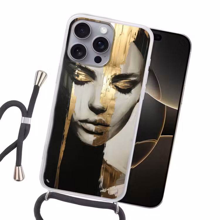Ogen - Gezicht - Goud - Strepen Hoesje iPhone 16 Pro Max met koord klein -sfeer1