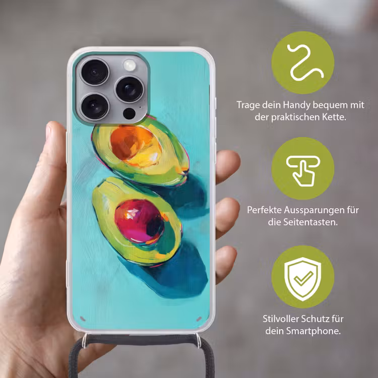 Avocado - Groen - Pit - Schaduw Hoesje iPhone 16 Pro Max met koord klein -sfeer2_DE