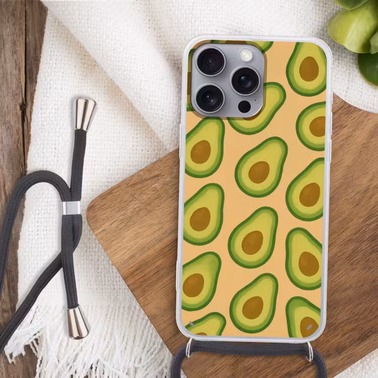 Avocado - Patroon - Groen - Pit Hoesje iPhone 16 Pro Max met koord klein -sfeer4