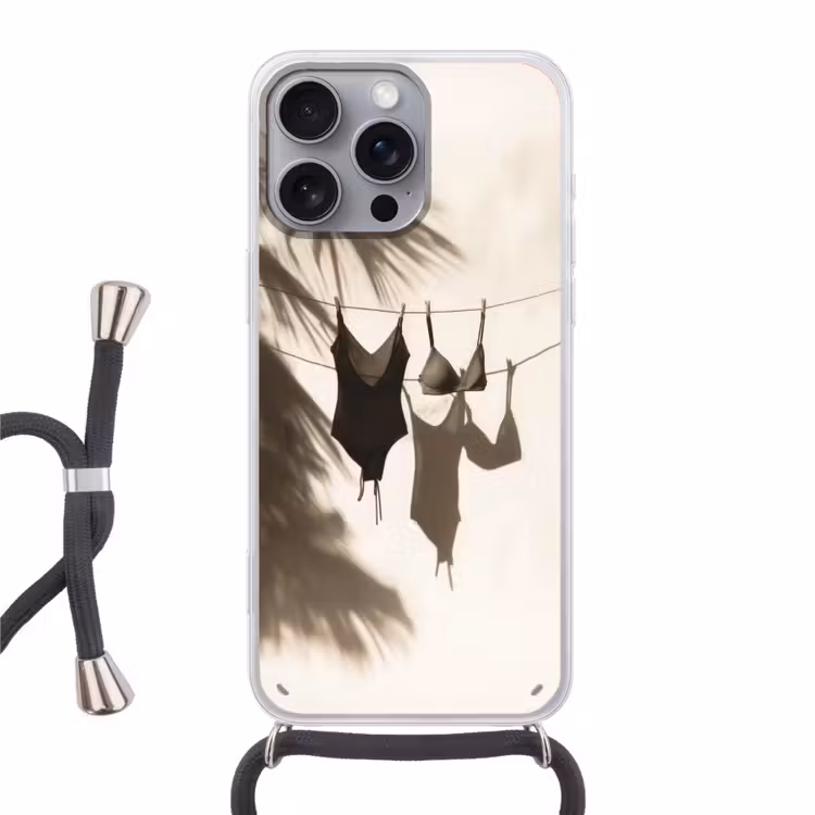 Badkleding - Palmbomen - Schaduw - Tropisch Hoesje iPhone 16 Pro Max met koord klein -3d