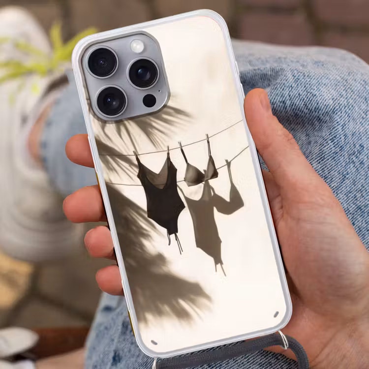 Badkleding - Palmbomen - Schaduw - Tropisch Hoesje iPhone 16 Pro Max met koord klein -sfeer3