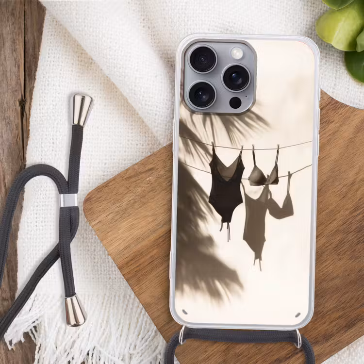 Badkleding - Palmbomen - Schaduw - Tropisch Hoesje iPhone 16 Pro Max met koord klein -sfeer4