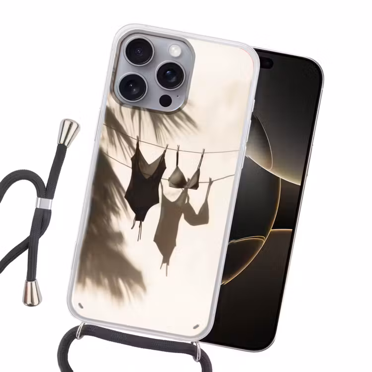 Badkleding - Palmbomen - Schaduw - Tropisch Hoesje iPhone 16 Pro Max met koord klein -sfeer1