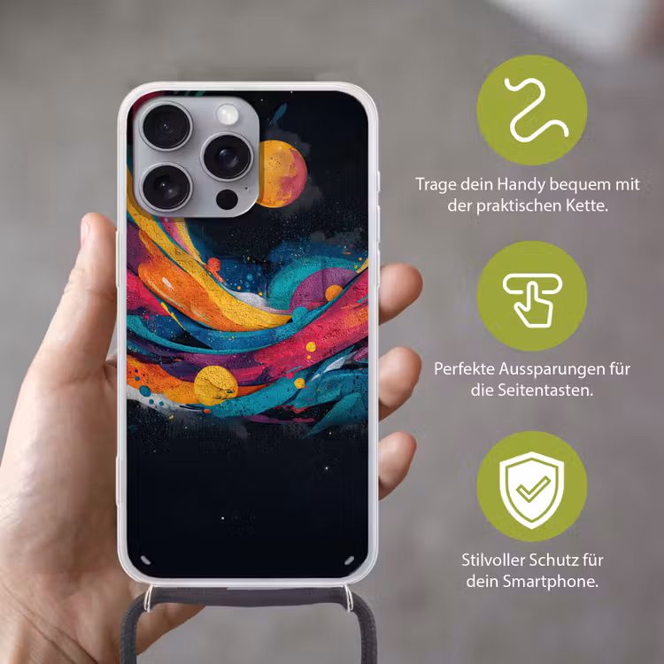 Banen - Golven - Kleurrijk - Abstract Hoesje iPhone 16 Pro Max met koord klein -sfeer2_DE