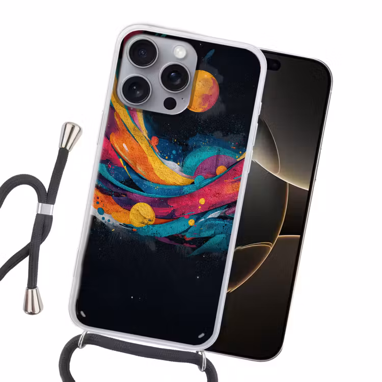 Banen - Golven - Kleurrijk - Abstract Hoesje iPhone 16 Pro Max met koord klein -sfeer1