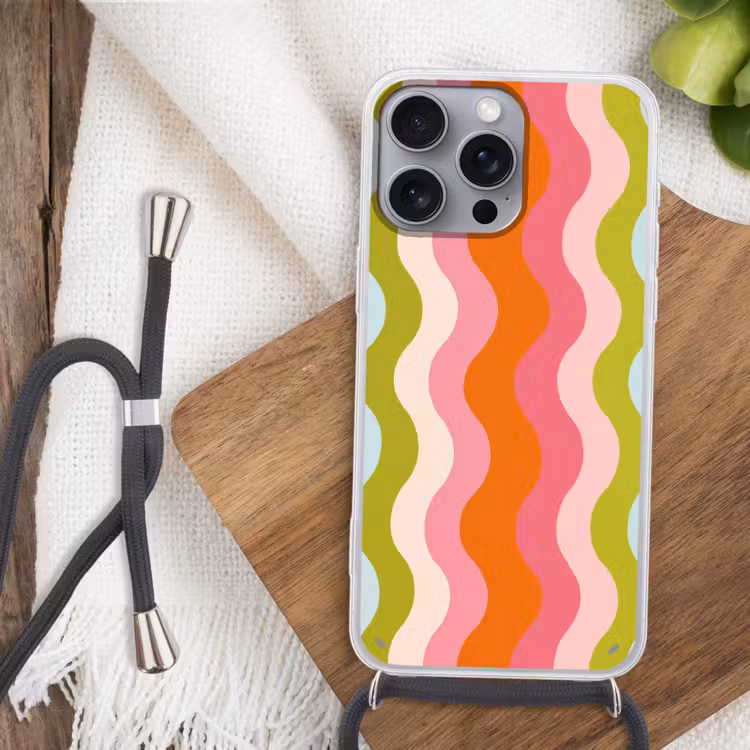 Banen - Golven - Kleurrijk - Verticaal Hoesje iPhone 16 Pro Max met koord klein -sfeer4