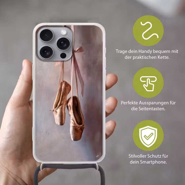 Balletschoenen - Satijn - Aardetinten Hoesje iPhone 16 Pro Max met koord klein -sfeer2_DE