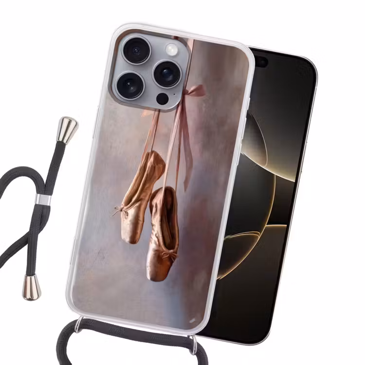 Balletschoenen - Satijn - Aardetinten Hoesje iPhone 16 Pro Max met koord klein -sfeer1