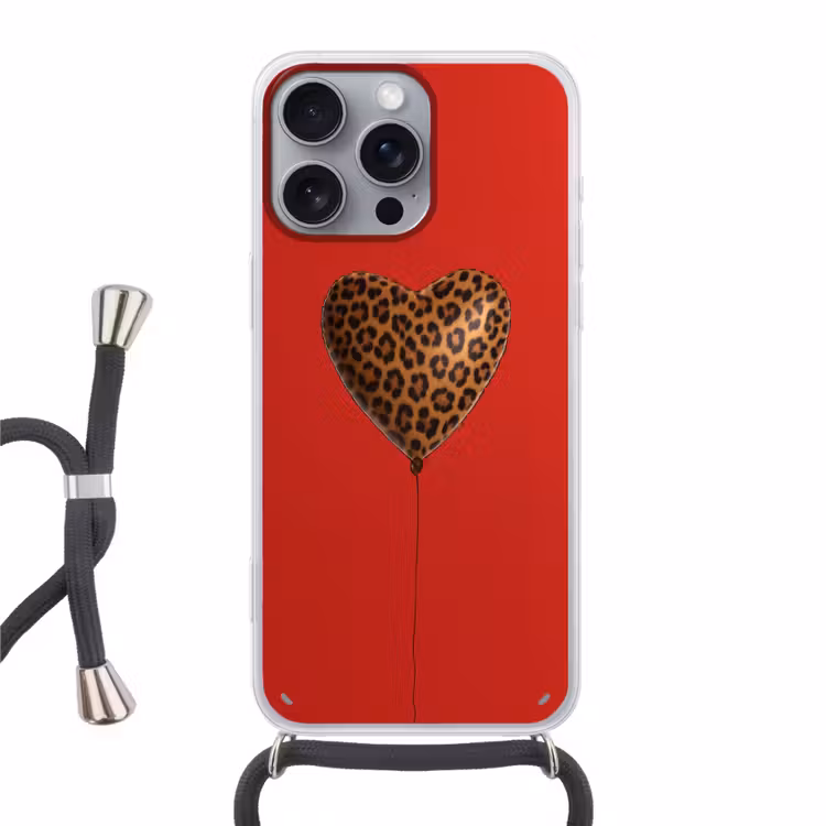 Ballon - Hartvormig - Rood - Panterpatroon Hoesje iPhone 16 Pro Max met koord klein -3d
