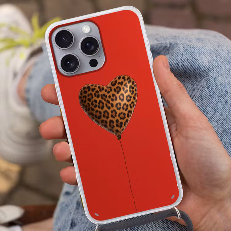 Ballon - Hartvormig - Rood - Panterpatroon Hoesje iPhone 16 Pro Max met koord klein -sfeer3