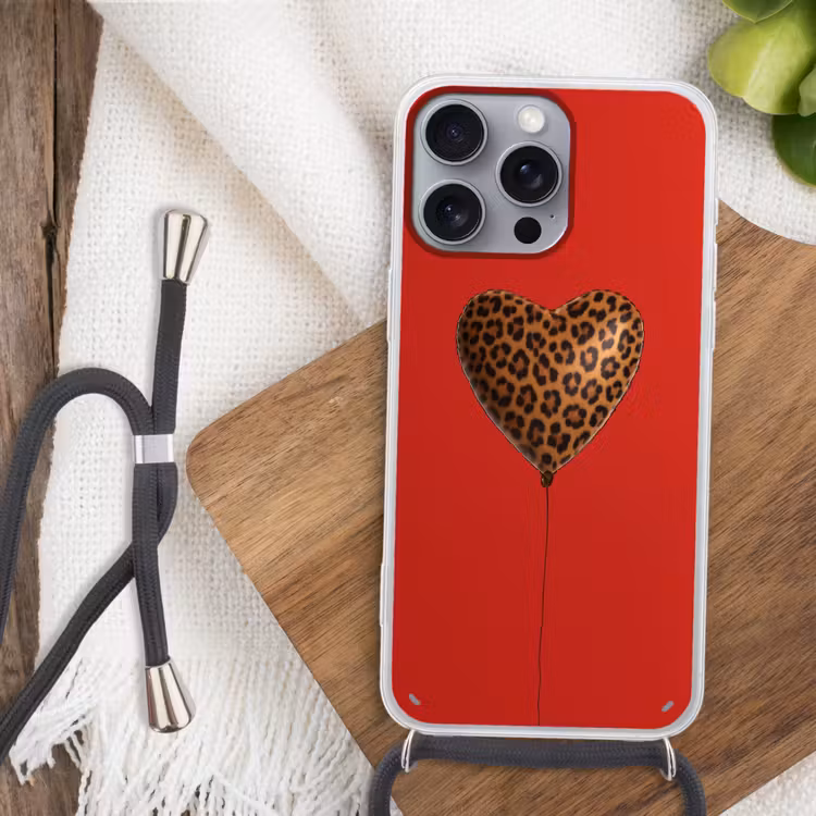 Ballon - Hartvormig - Rood - Panterpatroon Hoesje iPhone 16 Pro Max met koord klein -sfeer4