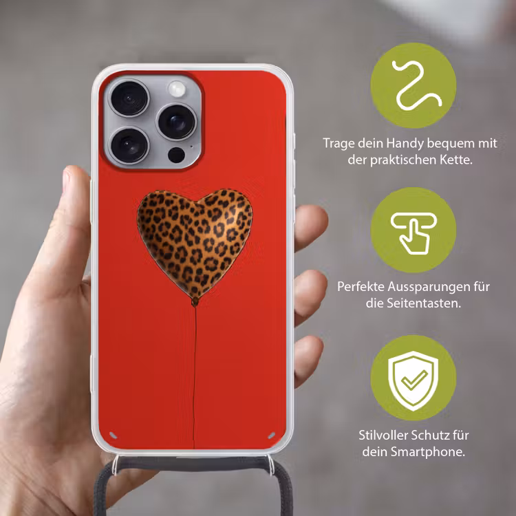 Ballon - Hartvormig - Rood - Panterpatroon Hoesje iPhone 16 Pro Max met koord klein -sfeer2_DE