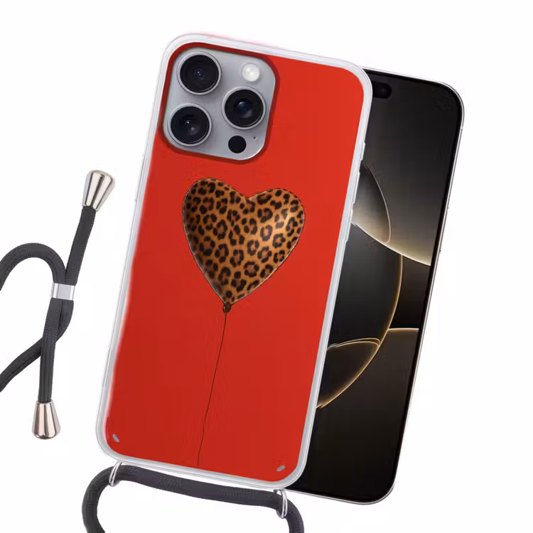 Ballon - Hartvormig - Rood - Panterpatroon Hoesje iPhone 16 Pro Max met koord klein -sfeer1