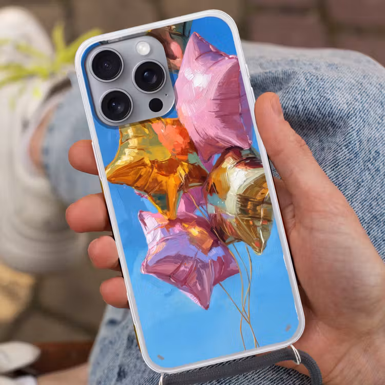 Ballonnen - Goud - Stervorm - Roze Hoesje iPhone 16 Pro Max met koord klein -sfeer3