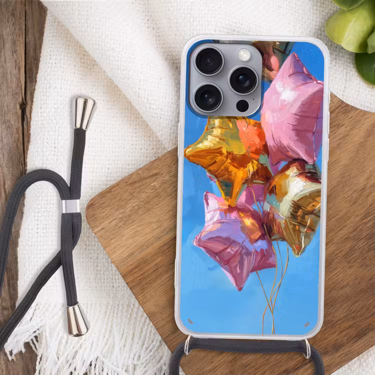 Ballonnen - Goud - Stervorm - Roze Hoesje iPhone 16 Pro Max met koord klein -sfeer4