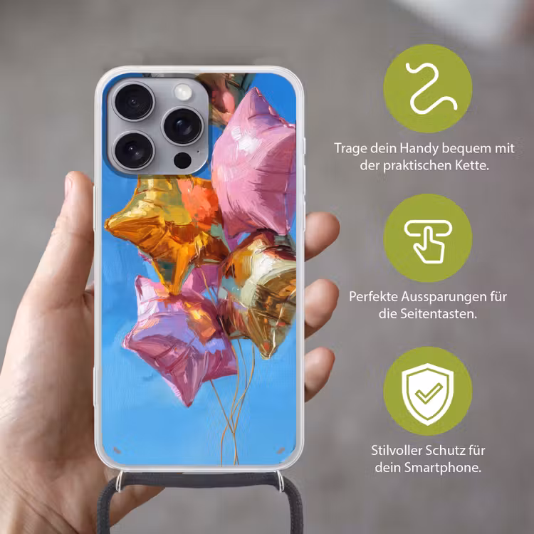 Ballonnen - Goud - Stervorm - Roze Hoesje iPhone 16 Pro Max met koord klein -sfeer2_DE