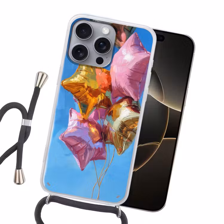 Ballonnen - Goud - Stervorm - Roze Hoesje iPhone 16 Pro Max met koord klein -sfeer1