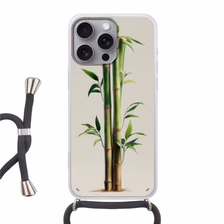 Bamboestengels - Sierlijk - Groen Hoesje iPhone 16 Pro Max met koord klein -3d