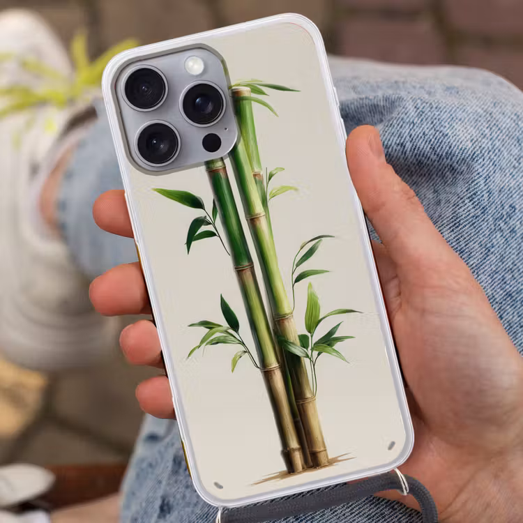 Bamboestengels - Sierlijk - Groen Hoesje iPhone 16 Pro Max met koord klein -sfeer3