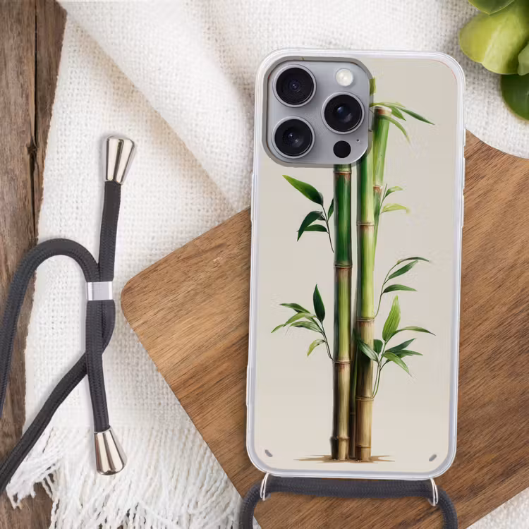 Bamboestengels - Sierlijk - Groen Hoesje iPhone 16 Pro Max met koord klein -sfeer4