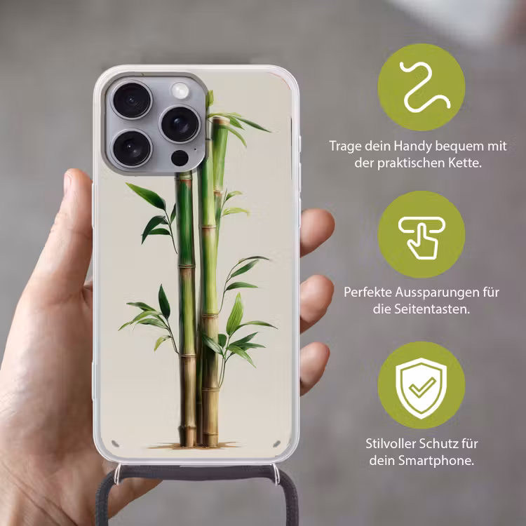 Bamboestengels - Sierlijk - Groen Hoesje iPhone 16 Pro Max met koord klein -sfeer2_DE