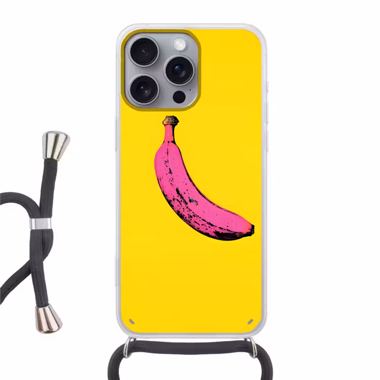 Banaan - Grafisch - Geel Hoesje iPhone 16 Pro Max met koord klein -3d