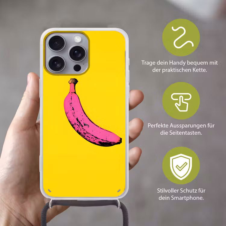 Banaan - Grafisch - Geel Hoesje iPhone 16 Pro Max met koord klein -sfeer2_DE