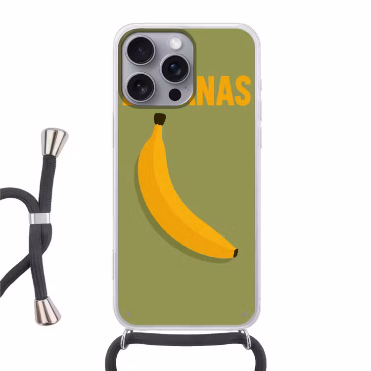 Banaan - Minimalistisch - Geel Hoesje iPhone 16 Pro Max met koord klein -3d